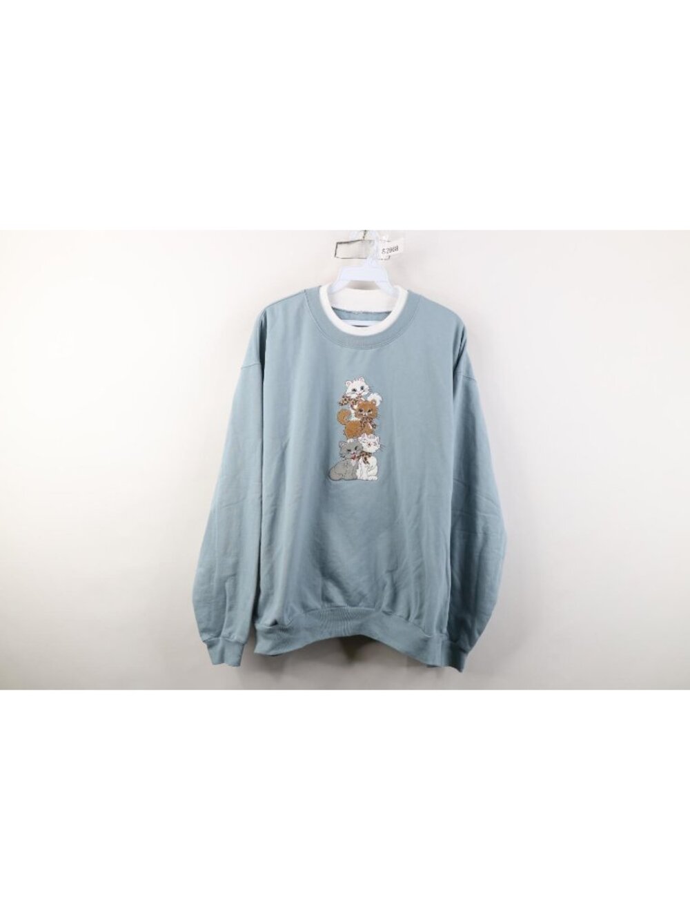 Vintage 90s Y2K Streetwear Womens 2XL Faded Cat Kitten Cat Lady Sweatshirt Blue
